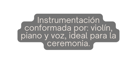 Instrumentación conformada por violín piano y voz ideal para la ceremonia