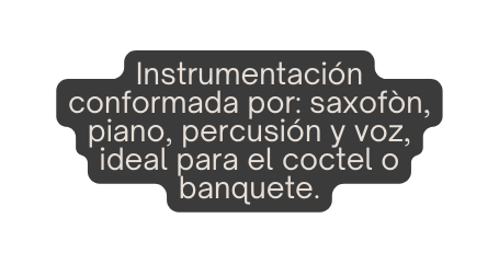 Instrumentación conformada por saxofòn piano percusión y voz ideal para el coctel o banquete